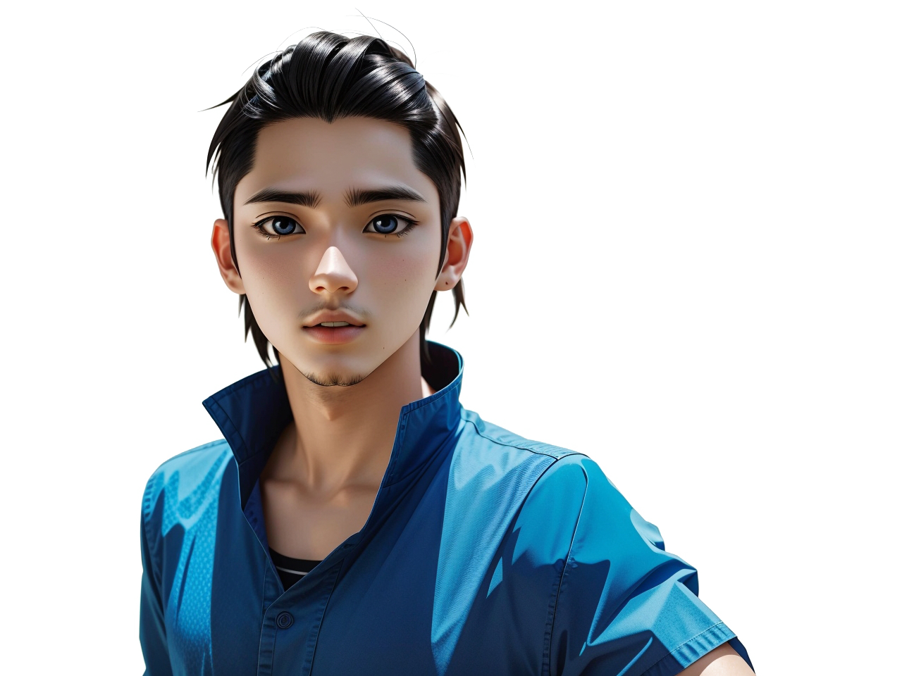 Animated image wearing blue colored t-shirt